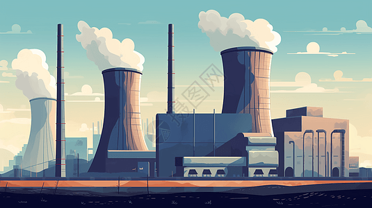 发电厂及其冷却塔的平面插图图片