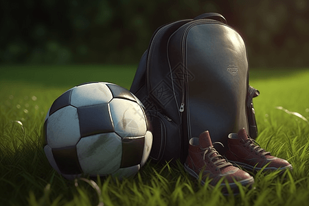 背包和足球3D概念模型图片