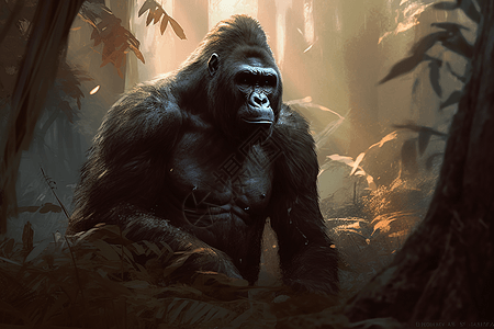 森林里的大猩猩背景图片