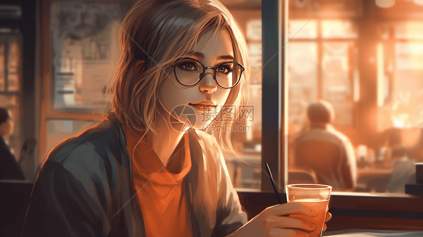 咖啡店里的女孩插画图片下载-正版图片600107732-摄图网
