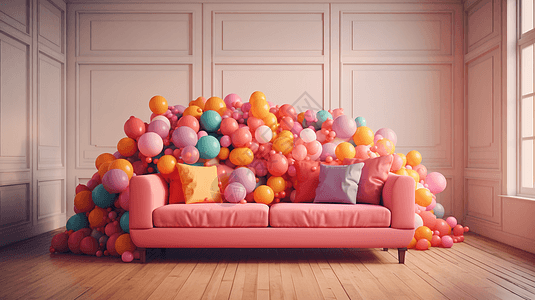 气球包围的沙发图片