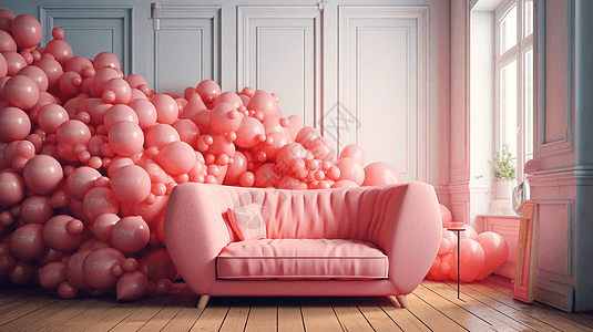 粉色气球旁的沙发背景图片