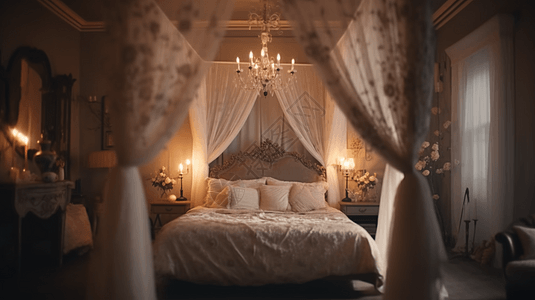 浪漫白色纱帐卧室图片