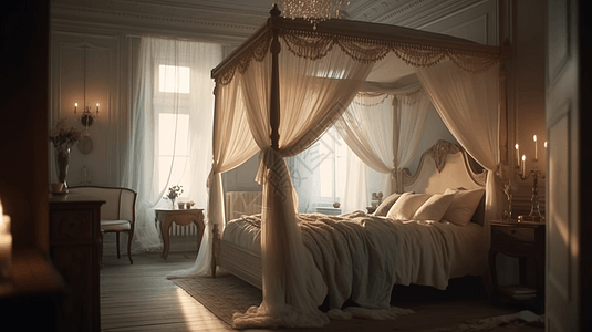 浪漫的纱帐卧室图片