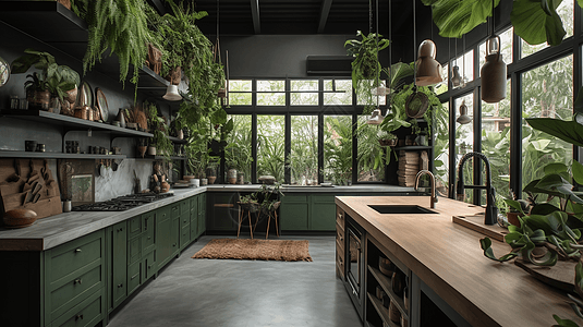 热带植物风格厨房设计图片