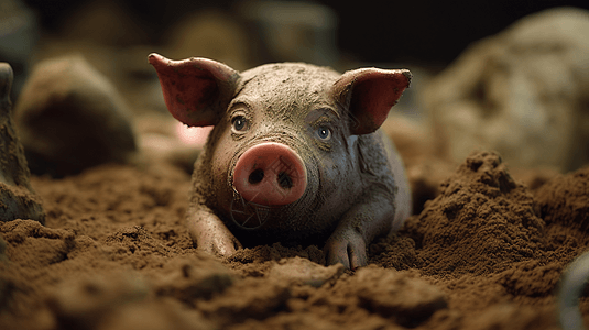 母猪在泥土中懒散图片