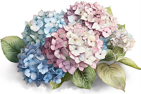 粉色创意北京绣球花花束的艺术插图插画