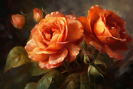 橙色玫瑰手绘插图图片