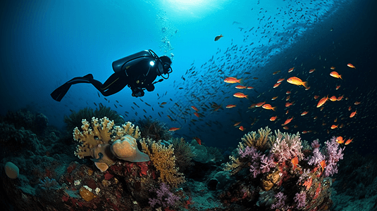 正在观察海洋生物的潜水员图片