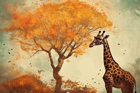 高大的长颈鹿吃叶子图片