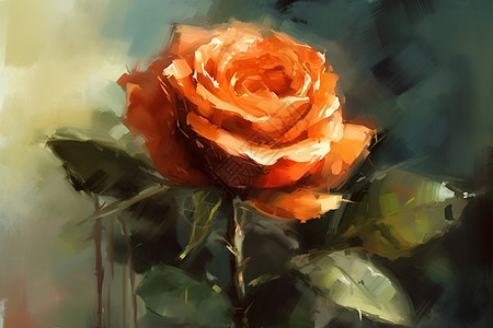橙色玫瑰油画插图图片
