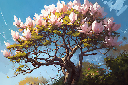 木兰树的油画插图图片