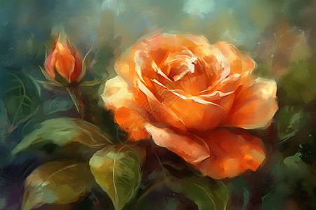 橙色玫瑰油画图片