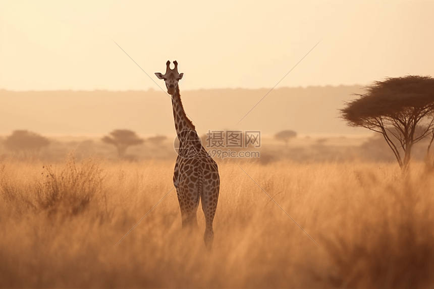 热带草原上的长颈鹿图片