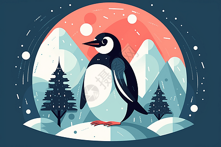 站在雪球上的企鹅图片