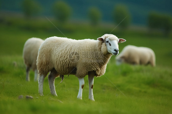 绿色草地上的绵羊图图片