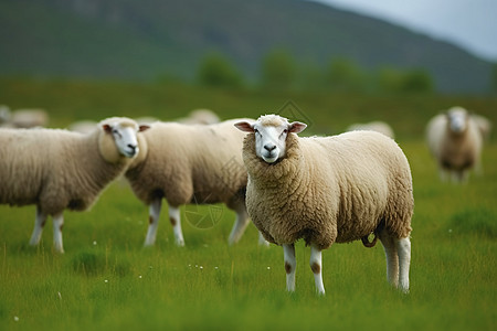 绿色草地上的绵羊图片