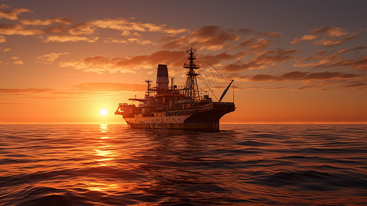 日落时海上飘荡的帆渔船图图片