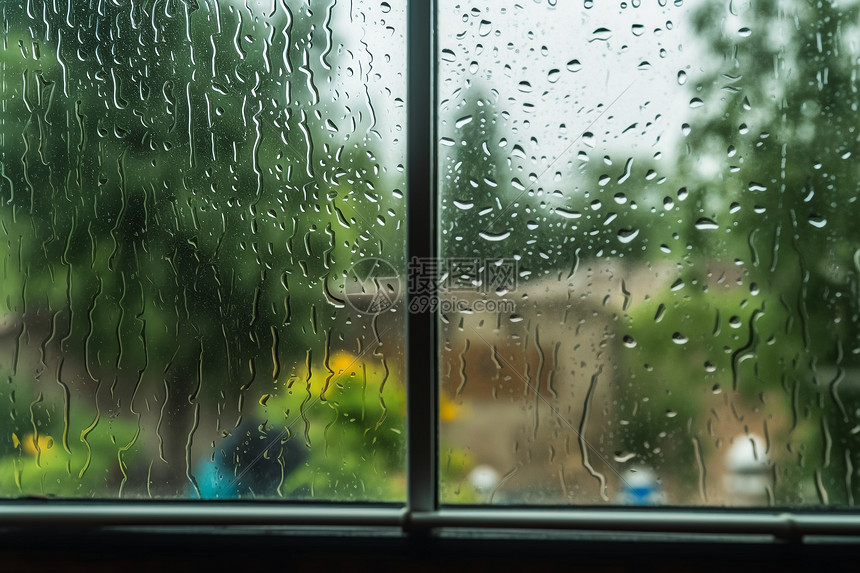 夏季多雨季节的窗户特写镜头图片