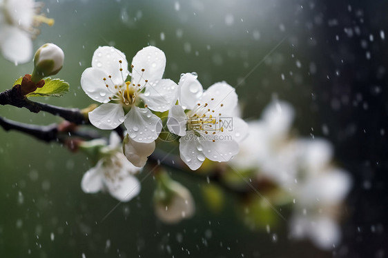 春雨中的樱花特写图图片