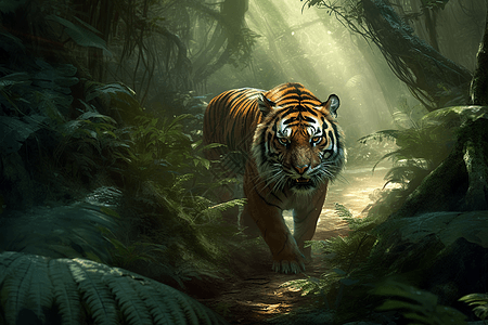 在丛林中漫步的老虎图片