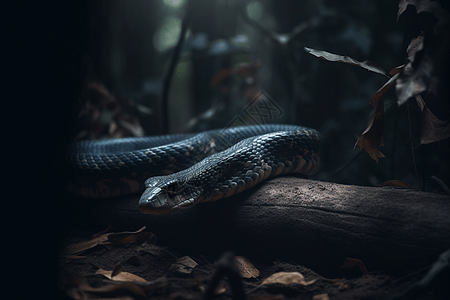 在黑暗丛林中滑行的蛇图片