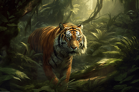 在丛林环境中的老虎图片