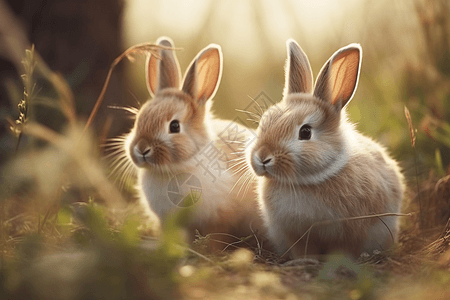 在树林里玩耍的兔子图片