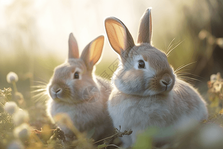 草地玩耍在草地上的兔子背景