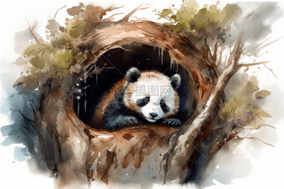 趴在树洞里的熊猫宝宝图片
