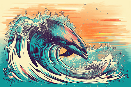 随海浪跳起的海豚图片