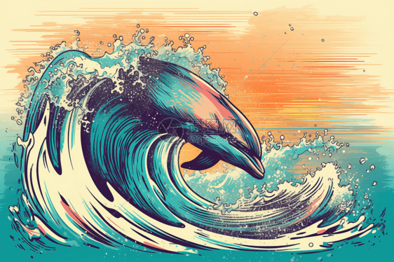 随海浪跳起的海豚图片