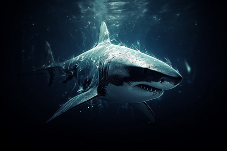 凶猛的鲨鱼滑过海洋深处图片