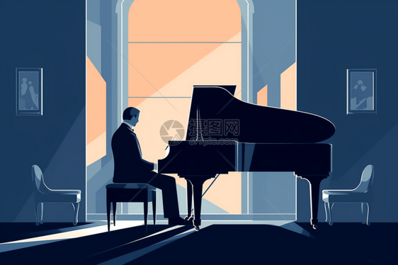 在窗前弹奏钢琴的人图片