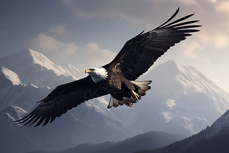 在山脉上翱翔的秃鹰背景图片