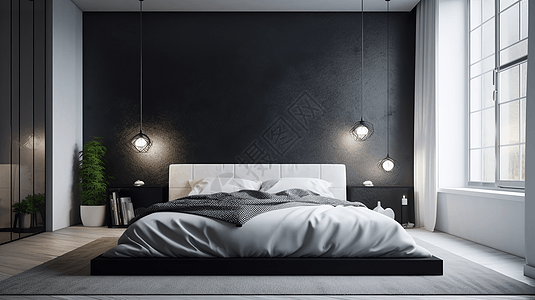 深色现代卧室装饰图片