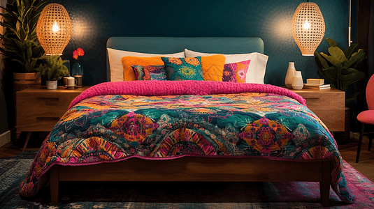 彩色卧室床单图片