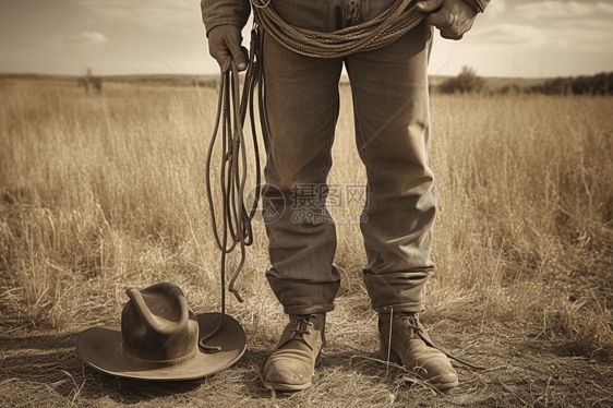 站在田地里的牛仔图片