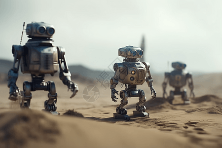 探索沙漠荒原的机器人图片