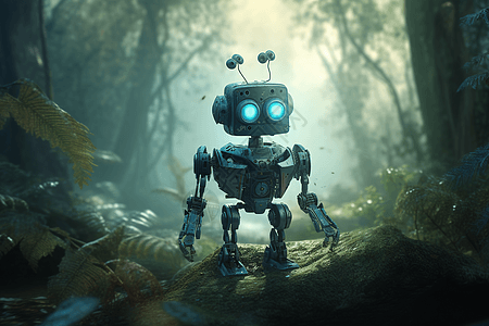 神奇森林中机智的机器人高清图片