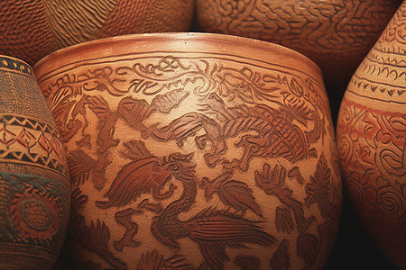 古代陶器图案特写镜头图片