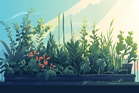 不同植物的药草园平面插图图片