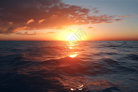 海洋上的太阳落山场景图片