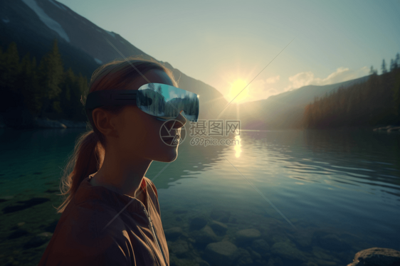AR眼镜山湖景观体验概念图图片