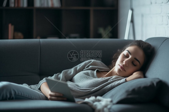 睡在沙发上的女人图片