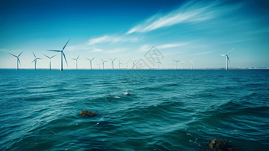 海面上的白风力发电机图片