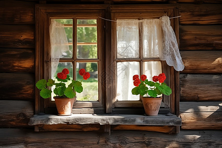 乡村木屋的窗户图片