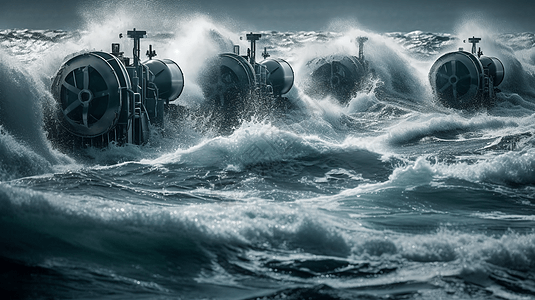 汹涌的海面上的动力涡轮机背景图片