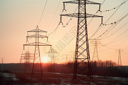 黄昏的高压电塔背景图片