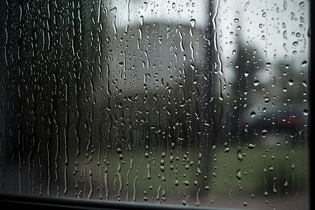 大雨时带雨滴的窗户图片